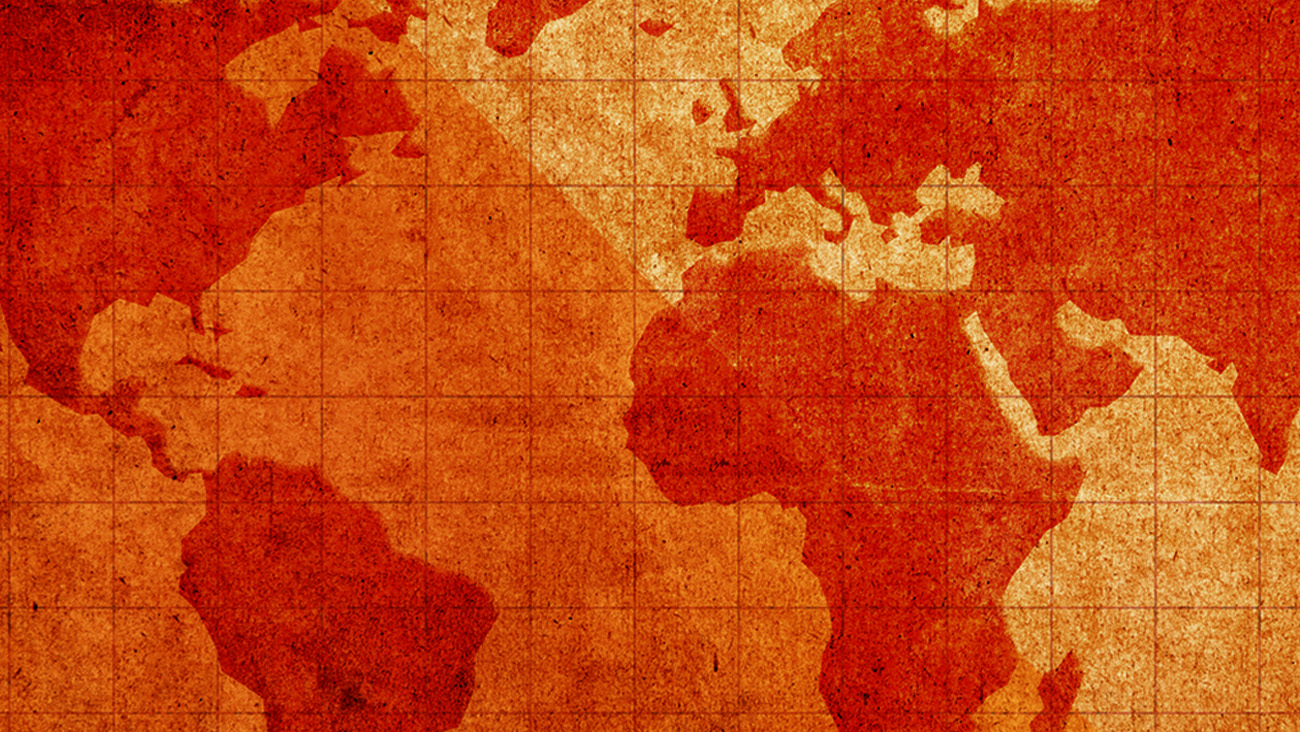 A sepia-toned world map displays parts of the continents including North America, South America, Europe, and Africa. The texture resembles old parchment, adding a vintage feel.