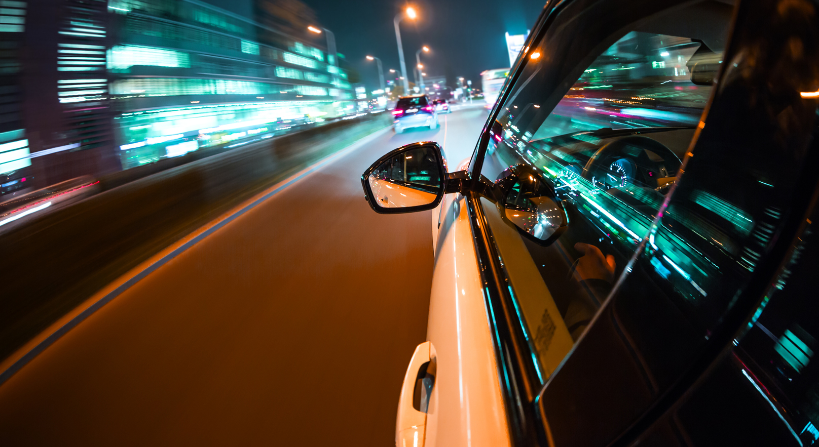 Car driving at night city