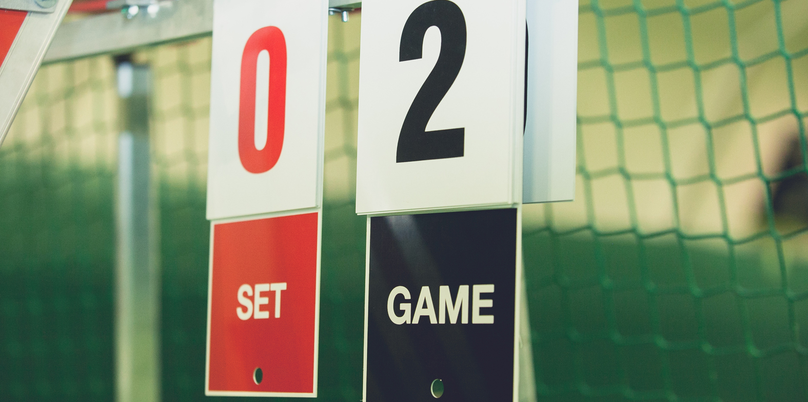 Scoreboard on tennis court during the game outdoor, closeup. Sports background